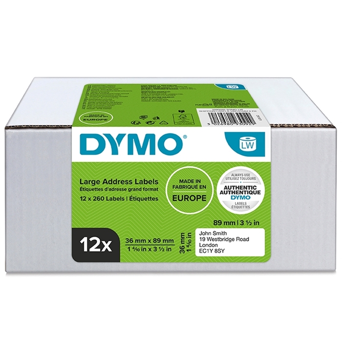 Dymo LabelWriter 36 mm x 89 mm std. címke címkék, 12 darabos csomag