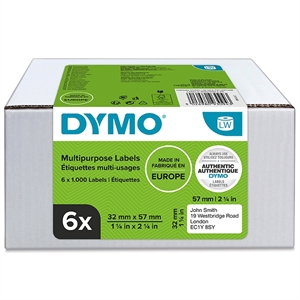 Dymo címke Multi 32 x 57 mm levehető fehér mm, 6 x 1000 db.