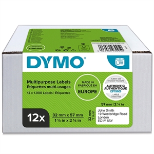 Dymo Label Multi 32 x 57 mm leszedhető fehér mm, 12 x 1000 db.