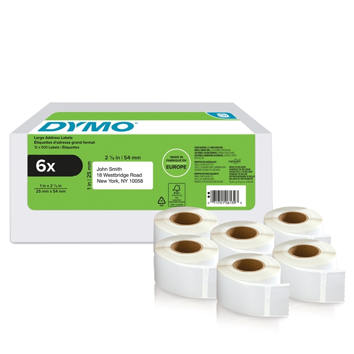 Dymo LabelWriter 25 mm x 54 mm Visszaküldési Címkék 6 Tekercs, egyenként 500 db.