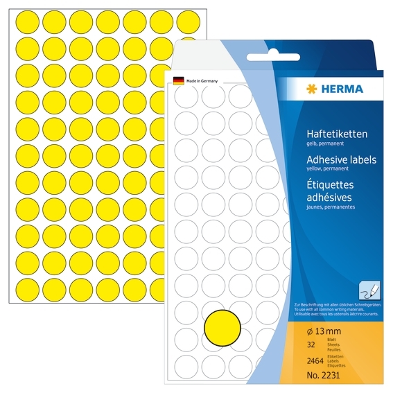 HERMA címke kézi ø13 mm sárga, 2464 db.