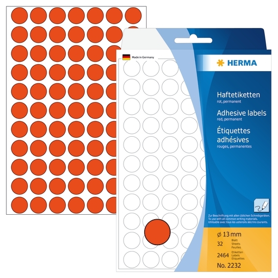 HERMA címke kézi ø13 piros mm, 2464 db.