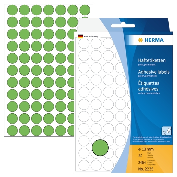 HERMA kézi címke ø13 mm zöld, 2464 db.