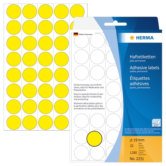 HERMA címke kézi ø19 sárga mm, 1280 db.