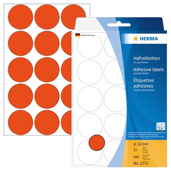 HERMA címkék kézi ø32 mm piros, 480 db.