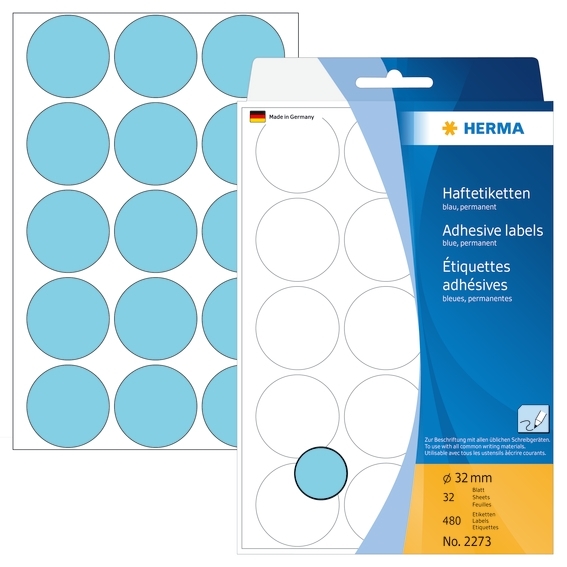 HERMA címke kézi ø32 mm kék, 480 db.