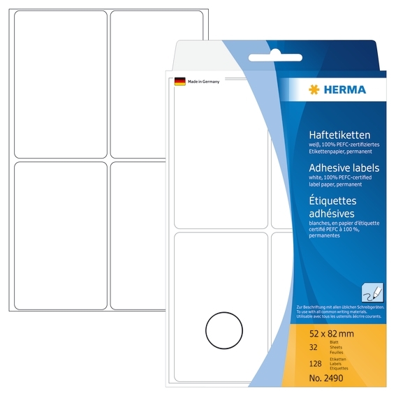 HERMA címke kézi 52 x 82 mm fehér, 128 db.