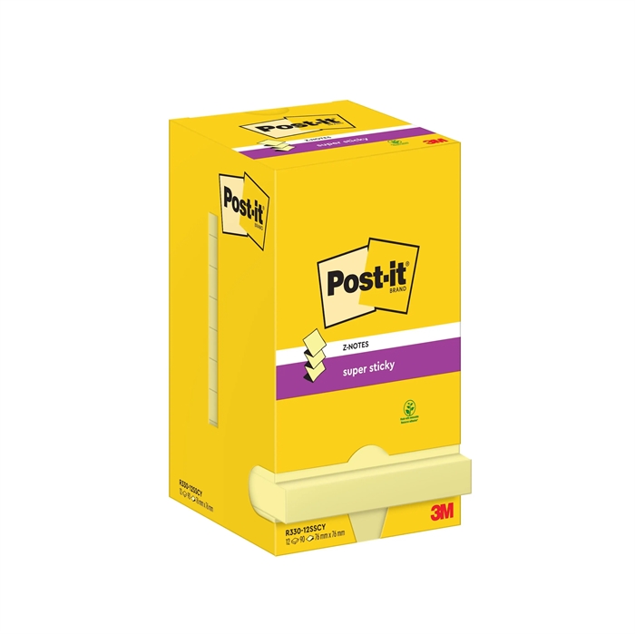 3M Post-it Z-Notes 76 x 76 mm, Szuper Tapadó sárga - 12 darabos csomag