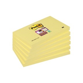 3M Post-it jegyzettömb szuper tapadós 76 x 127 mm, sárga - 6 csomag