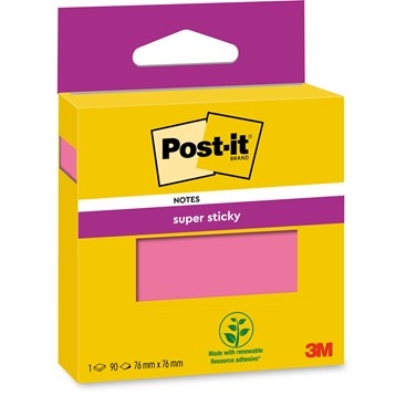 3M Post-it jegyzetlapok, szuper ragadós, rózsaszín, 76 x 76 mm, - 90 lap