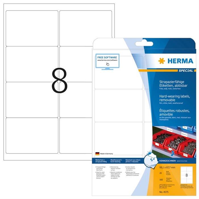 HERMA aftagelige vandafvisende etiketter 99,1 x 67,7 mm, 160 stk.