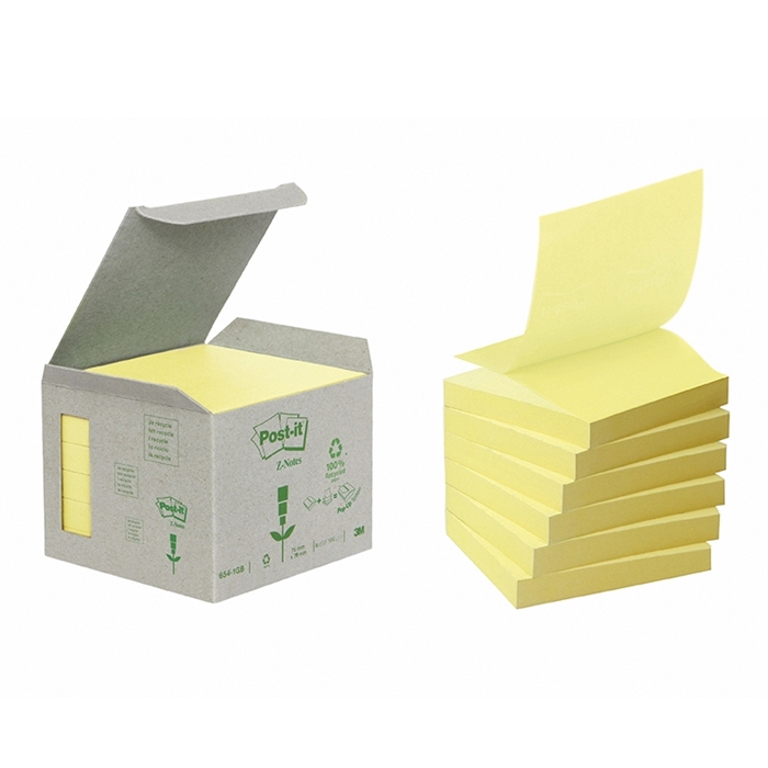 3M Post-it Z-Notes 76 x 76 mm, újrahasznosított sárga - 6 csomag