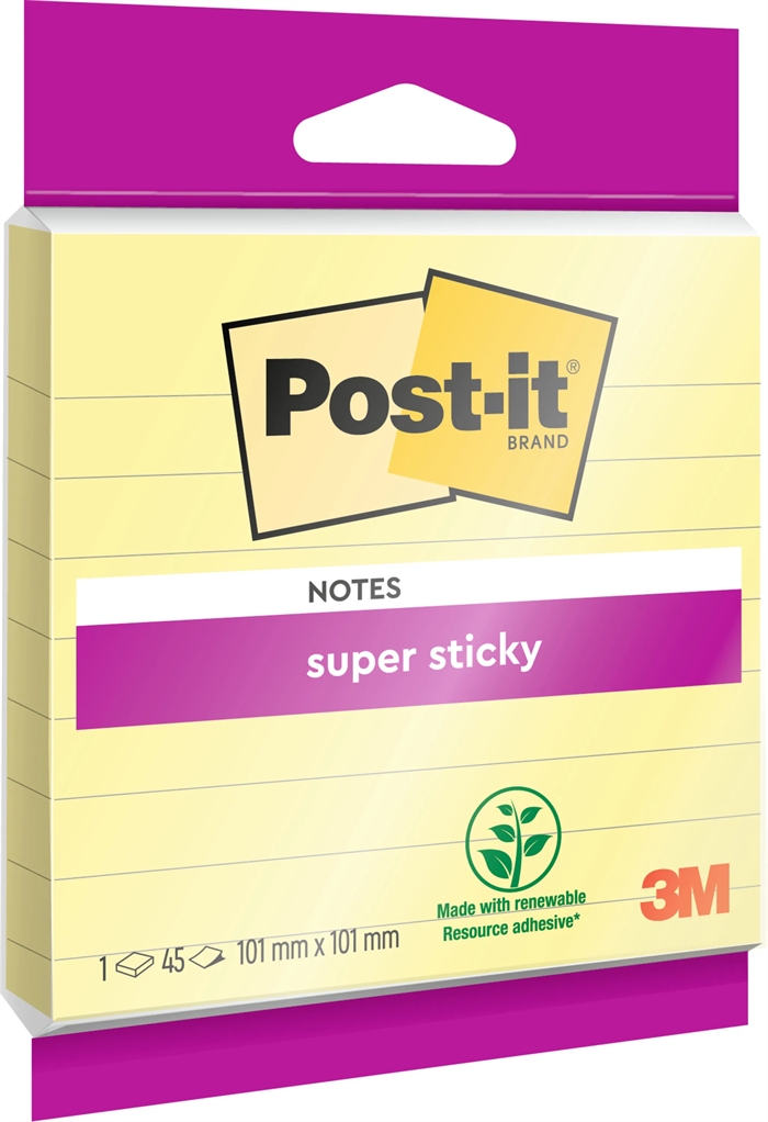 3M Post-it jegyzetlapok szuper ragadós Kanári Sárga vonalas 101 x 101mm - 45 lap