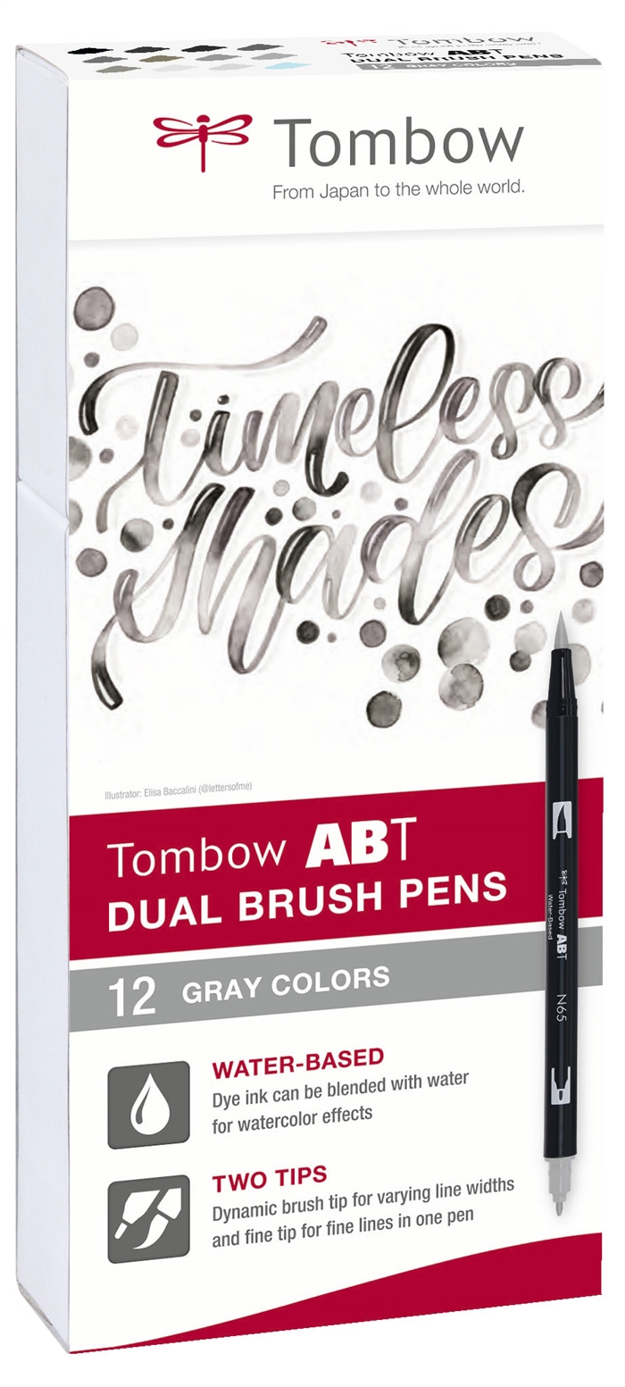 Tombow Marker ABT Dual Brush 12P-3 szürke színek (12)