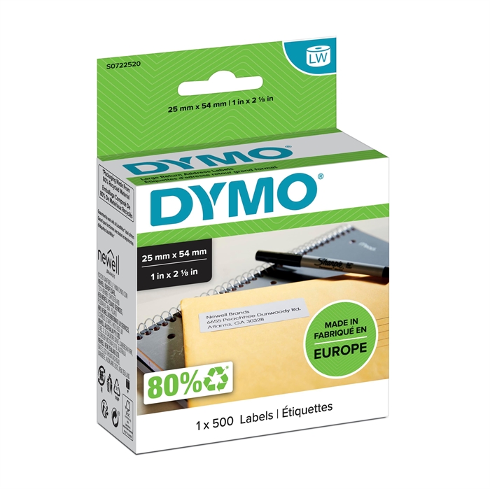 Dymo címke visszaküldés 25 x 54 mm, állandó fehér, 500 db.