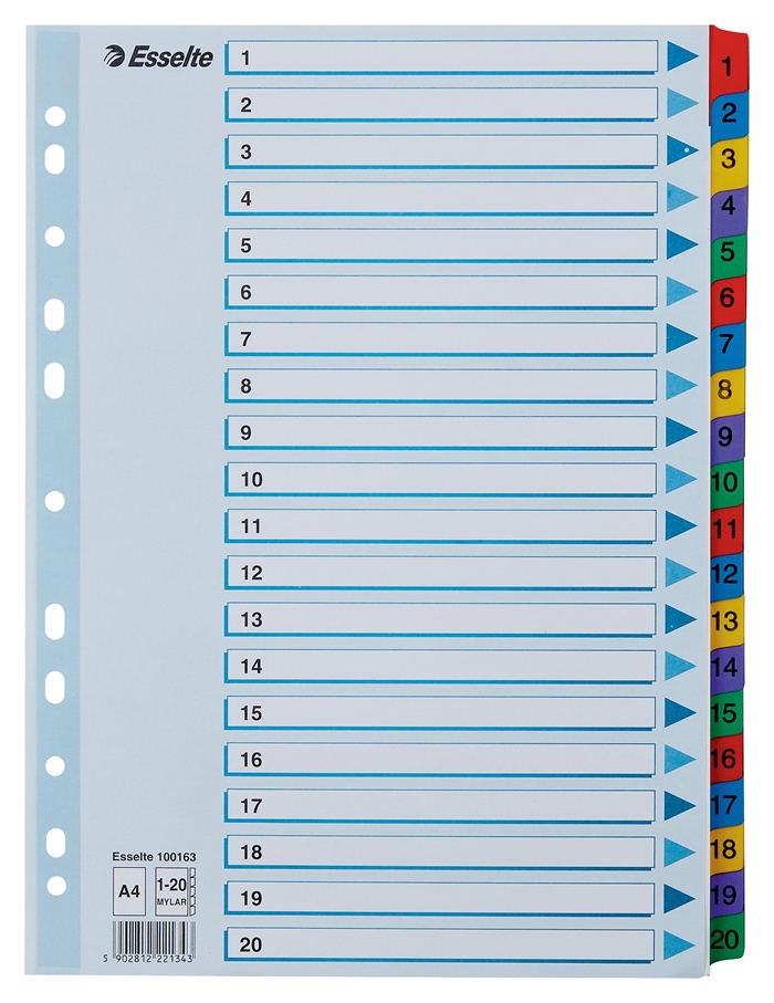 Esselte Mylar karton A4-es méretű, 1-20-as regiszter