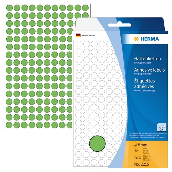 HERMA címke kézi ø8 zöld mm, 5632 db.