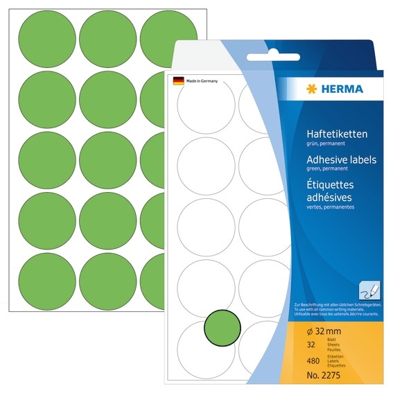 HERMA címke kézi ø32 mm zöld, 480 db.