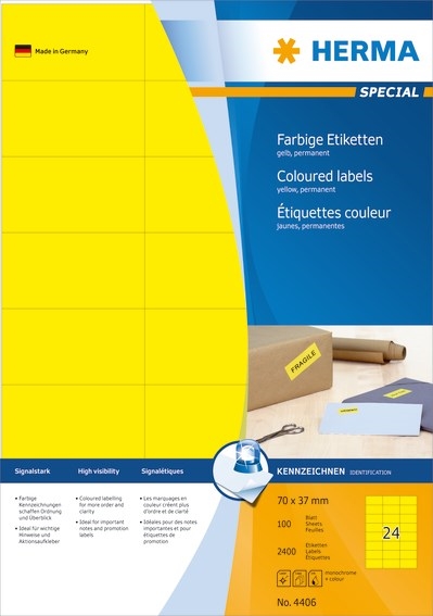 HERMA speciális matrica 70 x 37 mm, sárga, 2400 db.