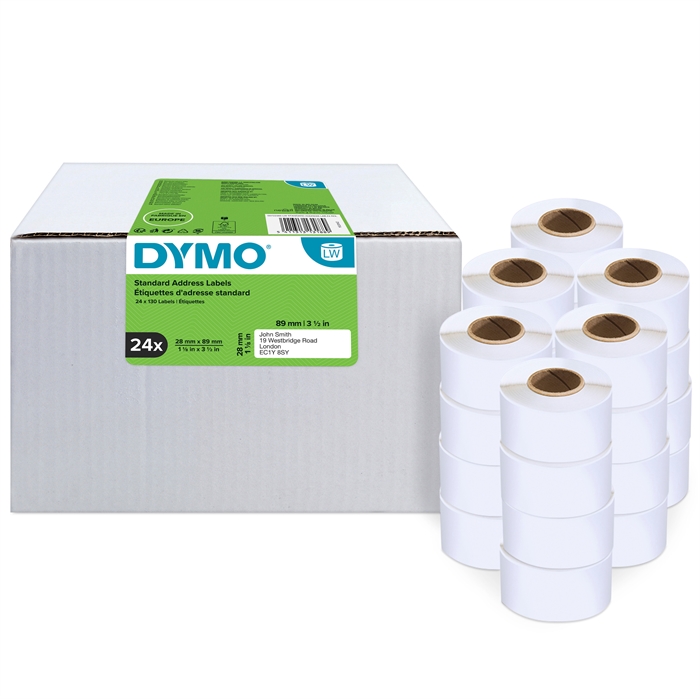 Dymo Címke Címzés 28 x 89 mm, állandó fehér, 24 db.