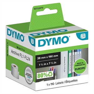 Dymo címkék iratrendezőhöz 38 x 190 mm fehér mm, 110 db.